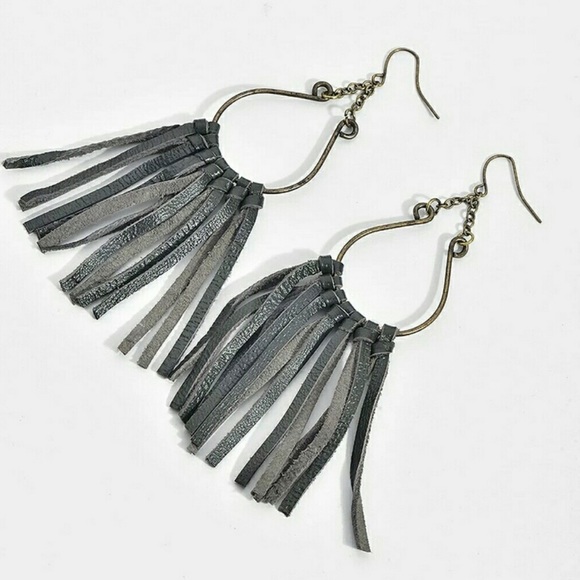 Artisan Leather Fringe Rustic Matte Earrings - Picture 4 of 7